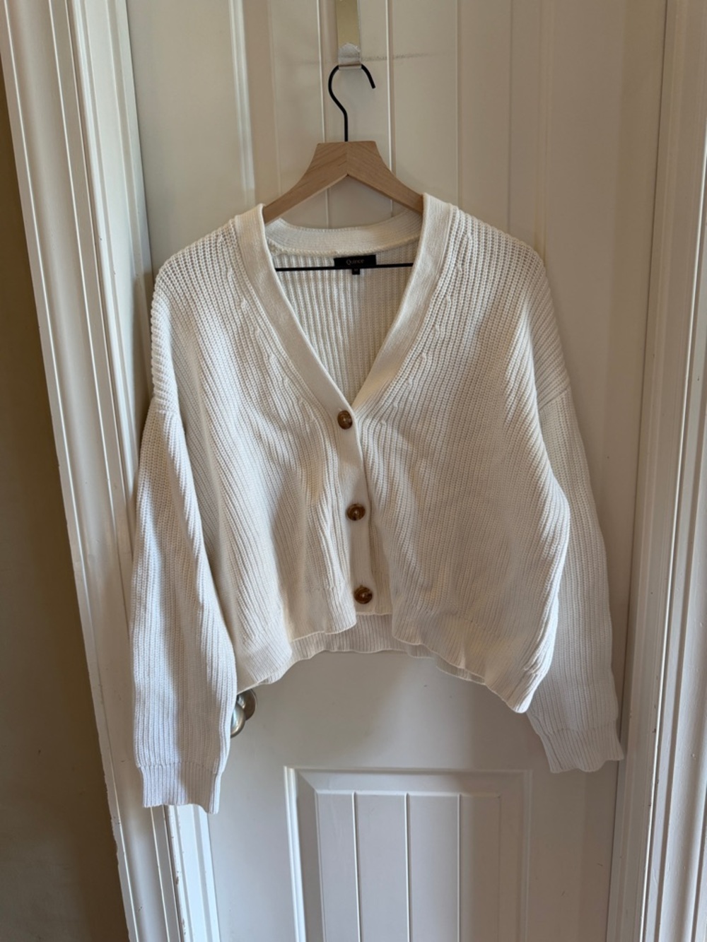 QUINCE 100% Organic Cotton Fisherman Boxy Cropped Cardigan